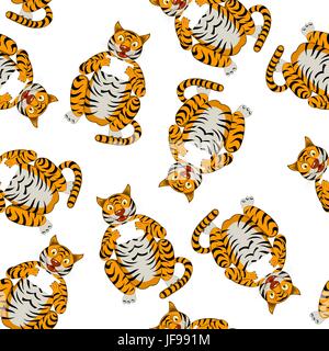 Seamless Funny Cartoon Tiger Illustrazione Vettoriale