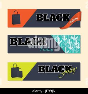 Venerdì nero le etichette con le borse della spesa Illustrazione Vettoriale