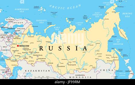 Russia Mappa Politico Illustrazione Vettoriale