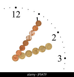 Orologio fabbricato di denaro delle monete in euro Foto Stock