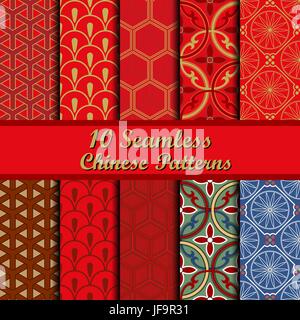 Set di cinesi modelli senza giunture Illustrazione Vettoriale