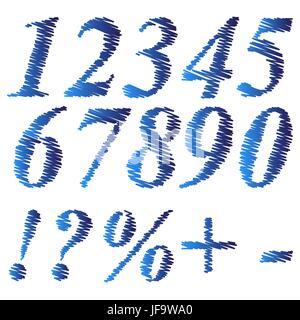 Grunge numeri blu isolato su sfondo bianco Illustrazione Vettoriale