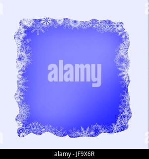 Telaio d'inverno. Set di diversi fiocchi di neve invernale su sfondo blu Illustrazione Vettoriale