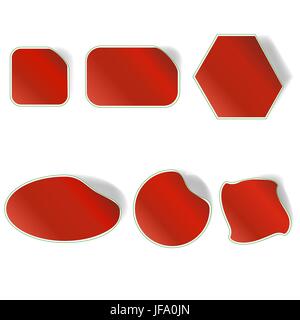 Vari adesivi rossi Set isolato su sfondo bianco Illustrazione Vettoriale