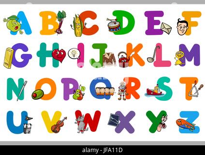 Cartone animato educativo alfabeto per bambini Illustrazione Vettoriale