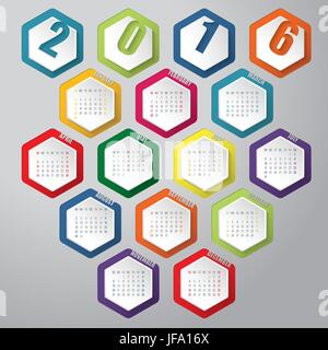 Nuovo calendario 2016 con esagoni Illustrazione Vettoriale