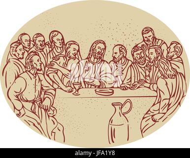 Ultima Cena Gesù apostoli disegno Illustrazione Vettoriale