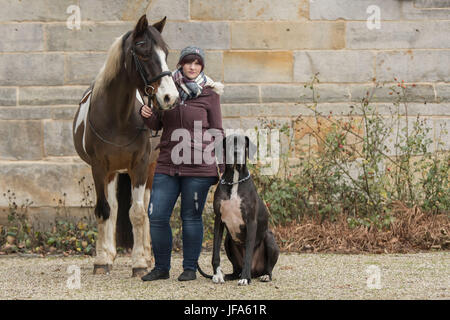 Donna con Pinto e Alano Foto Stock