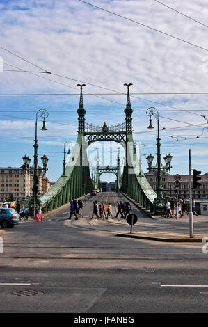Immagine frontale dell'Elisabeth ponte sul Danubio a Budapest, in Ungheria, in Europa. Immagine presa a Budapest, Ungheria, 2015. Foto Stock