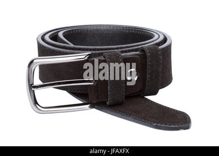 Gli uomini neri cintura in cuoio isolati su sfondo bianco Foto Stock