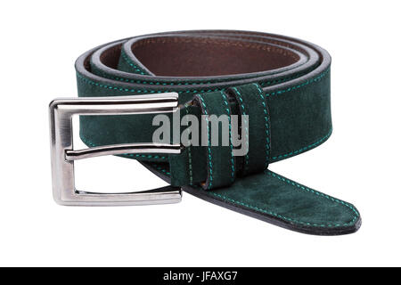 Uomini verde cintura di cuoio isolati su sfondo bianco Foto Stock