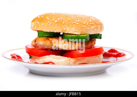 Hamburger su una piastra Foto Stock