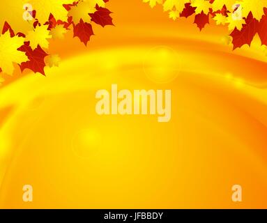 Orange autunno foglie di acero e onde Foto Stock