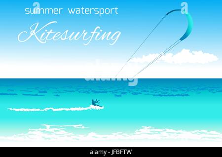 Mare aquilone sul mare tropicale sfondo. Il kitesurfing estate di sport acquatici concept Illustrazione Vettoriale