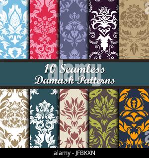 Set di Damasco modelli senza giunture Illustrazione Vettoriale