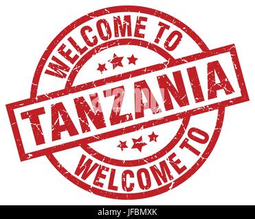 Benvenuti in Tanzania francobollo rosso Illustrazione Vettoriale