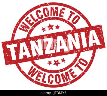 Benvenuti in Tanzania francobollo rosso Illustrazione Vettoriale