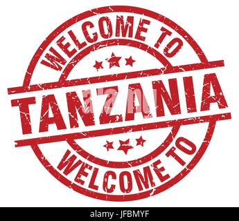 Benvenuti in Tanzania francobollo rosso Illustrazione Vettoriale