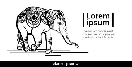 Disegno di elefante Zentangle animale con spazio di copia Illustrazione Vettoriale