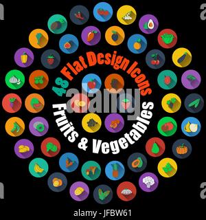 Frutta e verdura icone Illustrazione Vettoriale