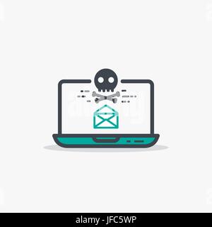 E-mail aperta e laptop di malware Illustrazione Vettoriale