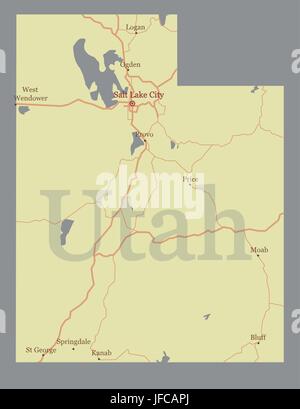 Utah vettore ad alta precisione dettagliata mappa di stato con l'assistenza della Comunità e Attiva icone pastello originale illustrazione Illustrazione Vettoriale