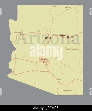 Arizona vettore mappa dello stato con l'assistenza della Comunità e Attiva icone pastello originale illustrazione isolato su sfondo grigio. Illustrazione Vettoriale