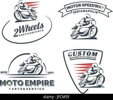 Vintage cafe racer logo Moto, stemmi ed emblemi isolati su sfondo bianco. Restauro del motociclo, assistenza e parti di ricambio. Classic motociclo t-s Illustrazione Vettoriale