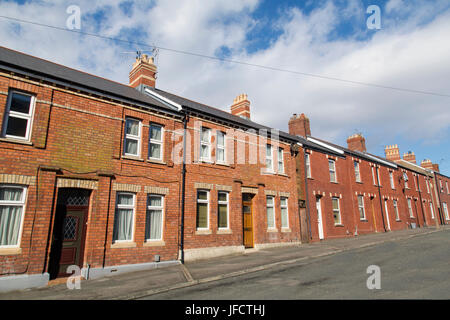 Fila di Hoouses terrazzati in un sobborgo di Cardiff. Foto Stock