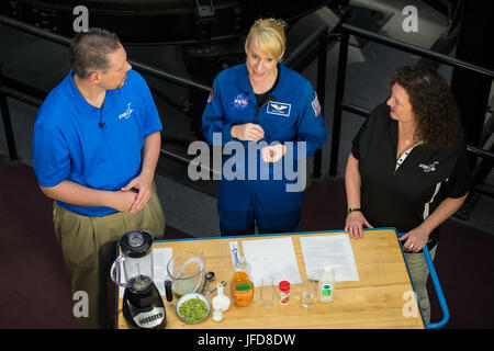 L'astronauta della NASA Kate Rubins conduce un esperimento di DNA per un gambo nel segmento 30, giovedì, 27 Aprile 2017 presso lo Smithsonian, il Museo Nazionale dell'aria e dello spazio a Washington. Rubins servita sulla Stazione Spaziale Internazionale durante spedizioni 48 e 49 e divenne la prima persona ad una sequenza di DNA in uno spazio. Ha completato la sua prima missione quando ha atterrato in una remota area vicino alla città di Zhezkazgan, Kazakistan nel mese di ottobre 2016. ) Foto Stock