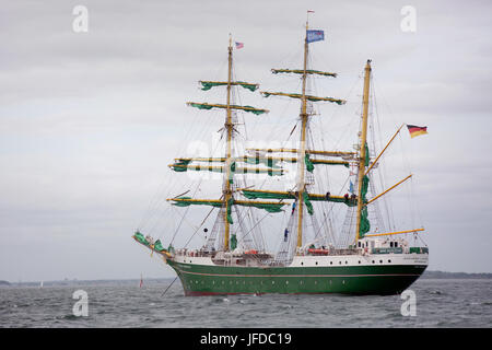 Gli ufficiali del CBP condussero ispezioni doganali sulle navi che arrivavano all'evento Sail Boston 2017, garantendo il rispetto delle normative e delle misure di sicurezza quando le navi attraccavano nel Massachusetts. Foto Stock