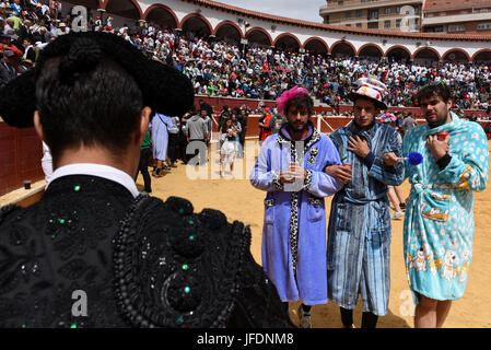 Soria, Spagna. Il 30 giugno, 2017. I festaioli nella foto durante una corrida a 'La Chata' Bullring in Soria, nel nord della Spagna. Credito: Jorge Sanz/Pacific Press/Alamy Live News Foto Stock