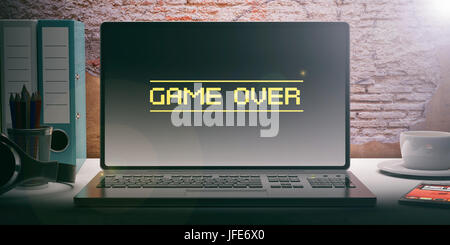 Game over su uno schermo portatile - brickwall sfondo. 3d illustrazione Foto Stock
