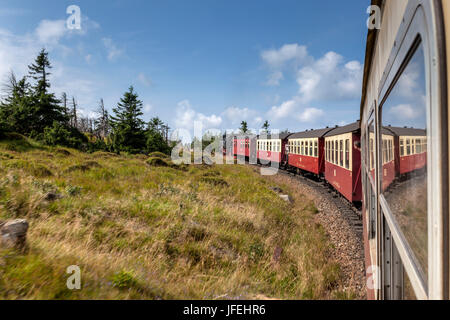 Grumo ferroviari con il vertice di aumentare, Schierke, vicino a Wernigerode nel Harz, Schierke, Sassonia-Anhalt, Germania centrale, Germania Foto Stock