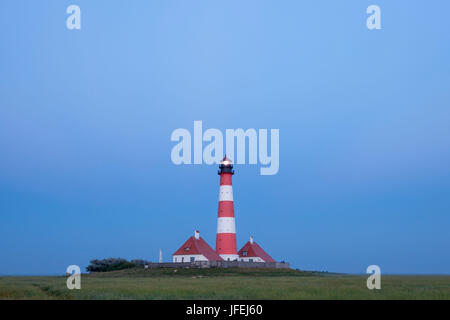 Faro Westerheversand, Westerhever, penisola Eiderstedt, Frisia settentrionale, SCHLESWIG-HOLSTEIN, Germania settentrionale, Germania, Europa Foto Stock