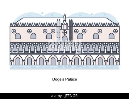 Linea del vettore illustrazione del Palazzo Ducale di Venezia. Illustrazione Vettoriale