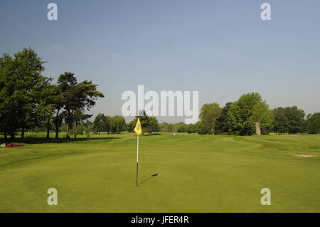 Vista la settima verde su Pam Barton Corso Mid-Surrey Royal Golf Club, Richmond, Surrey, Inghilterra Foto Stock