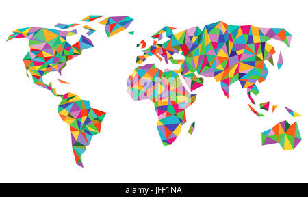 Il mondo colorato mappa isolato su bianco Foto Stock