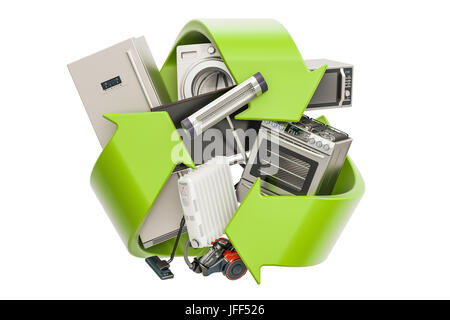 Verde simbolo di riciclaggio di elettrodomestici, rendering 3D Foto Stock