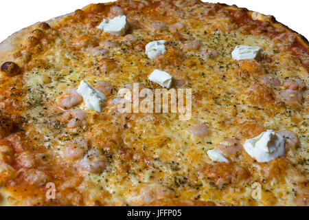 Pizza con gamberi crema fraiche Foto Stock