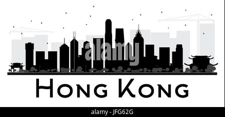 Hong kong skyline della città in bianco e nero silhouette. semplice piatto concetto per il turismo presentazione, banner, cartellone o sito web. cityscape con punti di riferimento Illustrazione Vettoriale