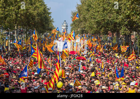 Spagna, Catalunya, Barcelona City, Gran Via Avenue, celebrazione Diada 2014 Foto Stock