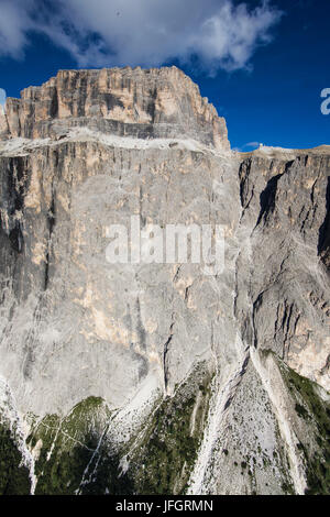 Gruppo Sella, parete bar, Sas de Pordoi, Dolomiti, fotografia aerea, alte montagne, Trentino, Italia Foto Stock