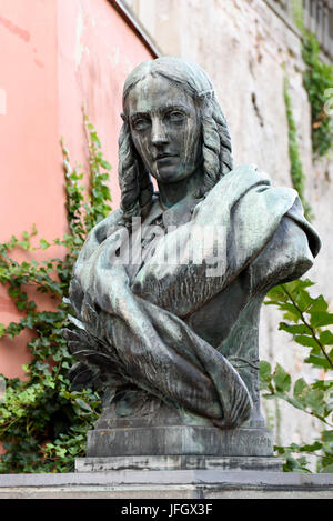 Busto di Annette Droste-Hüllshof, Meersburg, Lago di Costanza, Baden-Württemberg, Germania Foto Stock