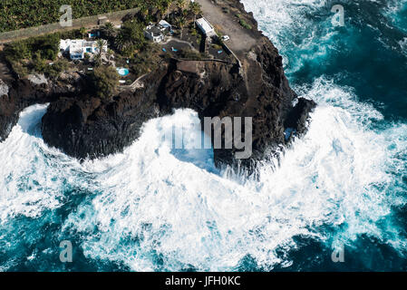 Case Estive sulla costa atlantica con Puerto Naos, La Palma, la fotografia aerea, Isole canarie, Spagna Foto Stock