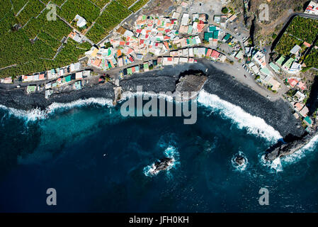 Villaggio di Pescatori Playa Bombilla, La Palma, la fotografia aerea, Isole canarie, Spagna Foto Stock