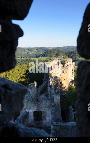 Vista del mastio del castello rovina Prandegg, Austria, Austria superiore, Mühlviertel, Schönau in Mühlkreis Foto Stock