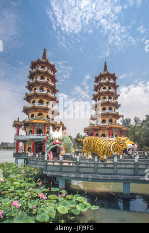 Taiwan, della città di Kaohsiung, Tsoying distretto, Lotus Pond, Dragon-e Tiger pagode Foto Stock