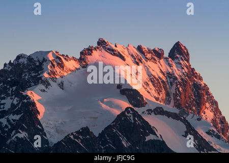 Picchi Meije al tramonto - gruppo Ecrins - Francia Alpi Foto Stock