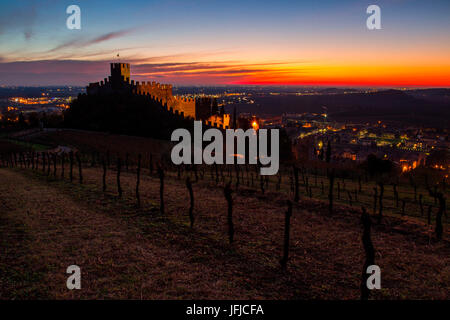 L'Europa, Italia, Veneto, il castello di Soave tra vigneti e olivi sulle colline Lessini in Verona Foto Stock